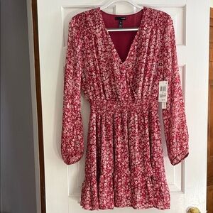 Aqua Red Floral Long Sleeve Dress